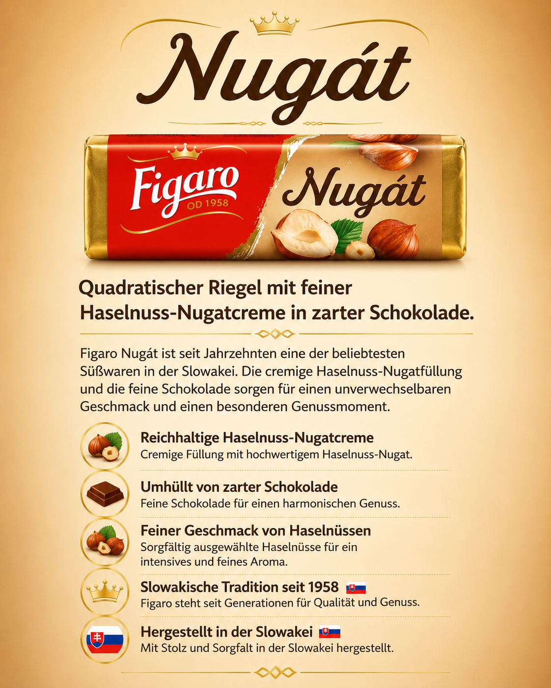 Figaro Nugát – Der legendäre Nougatriegel mit feiner Haselnusscreme 🌰🍫🇸🇰