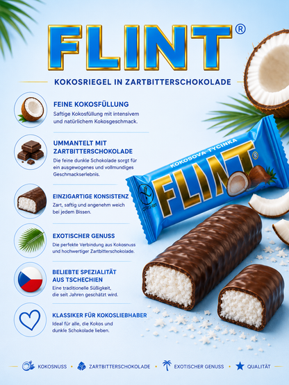 Flint Kokos – Saftiger Kokosriegel in zarter Zartbitterschokolade 🥥🍫🇨🇿